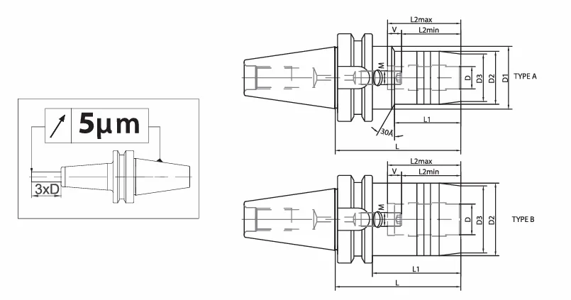 Гидравлический патрон BT40-HC16-90 KINTEK