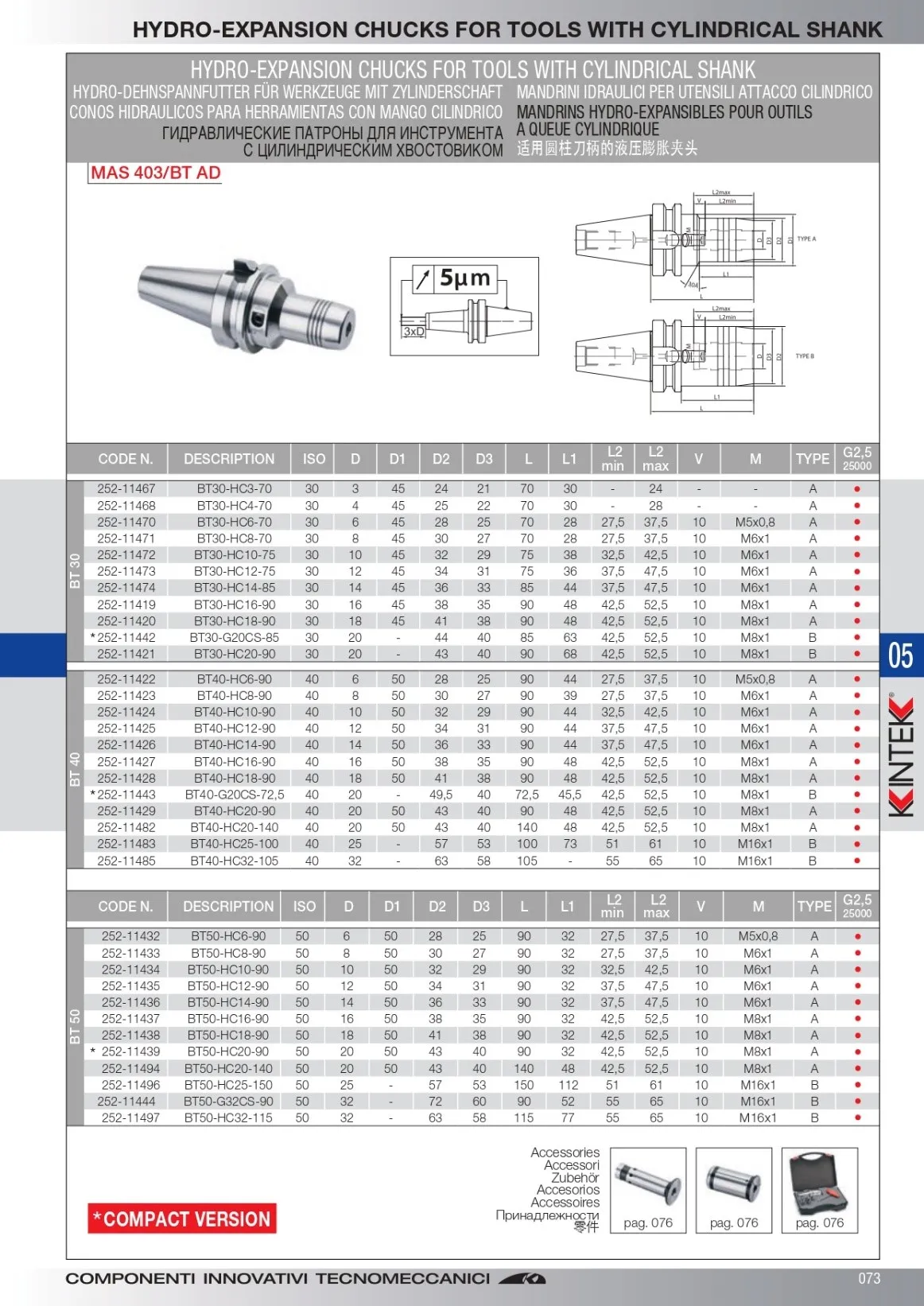 Гидравлический патрон BT40-HC16-90 KINTEK