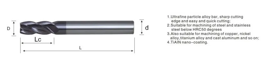 Фреза концевая твердосплавная 4F 4*4*16*75 