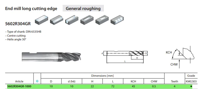 Фреза концевая твердосплавная 5602R304GR-1000 KMG303 ZCC-CT