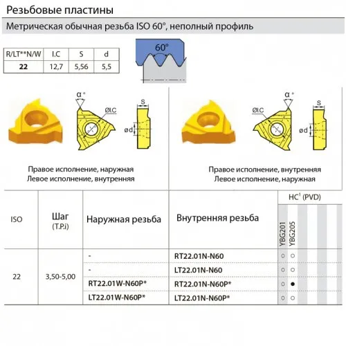Пластина RT22.01W-N60P-YBG201