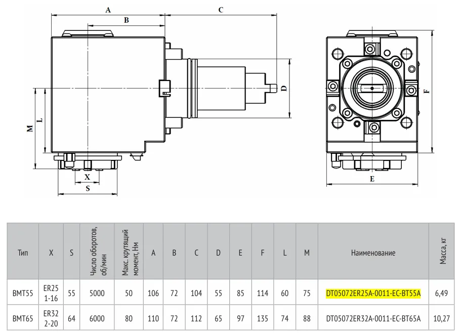 Блок сверлильно-фрезерный угловой DT05072ER25A-0011-EC-BT55A