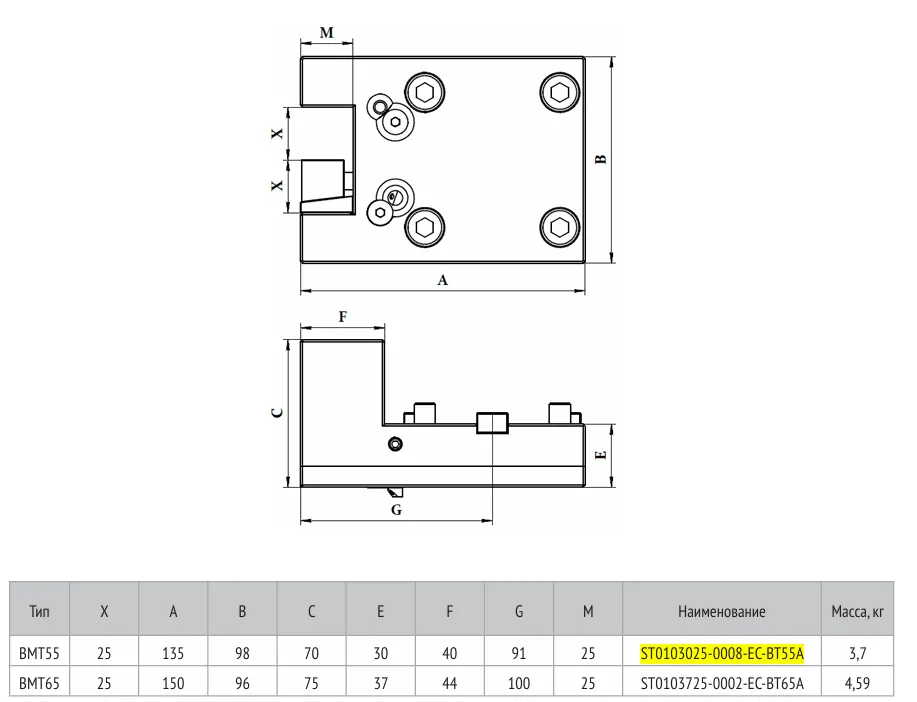 Блок статический для резцов ST0103025-0008-EC-BT55A
